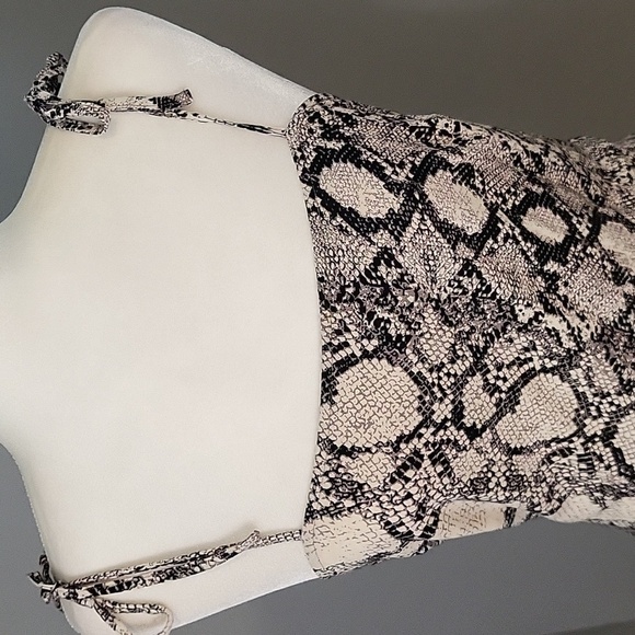 Express Tan & Black Snakeskin Print Lined Smocked Back Mini Sundress Size S - Picture 5 of 13